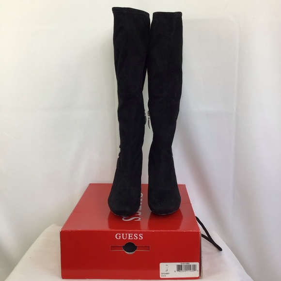 GUESS WOMEN GOTH BLACK SOFT SUADE SQUARE TOE LONG KNEE LENGTH HEEL BOOTS SIZE 6M - Picture 4 of 7